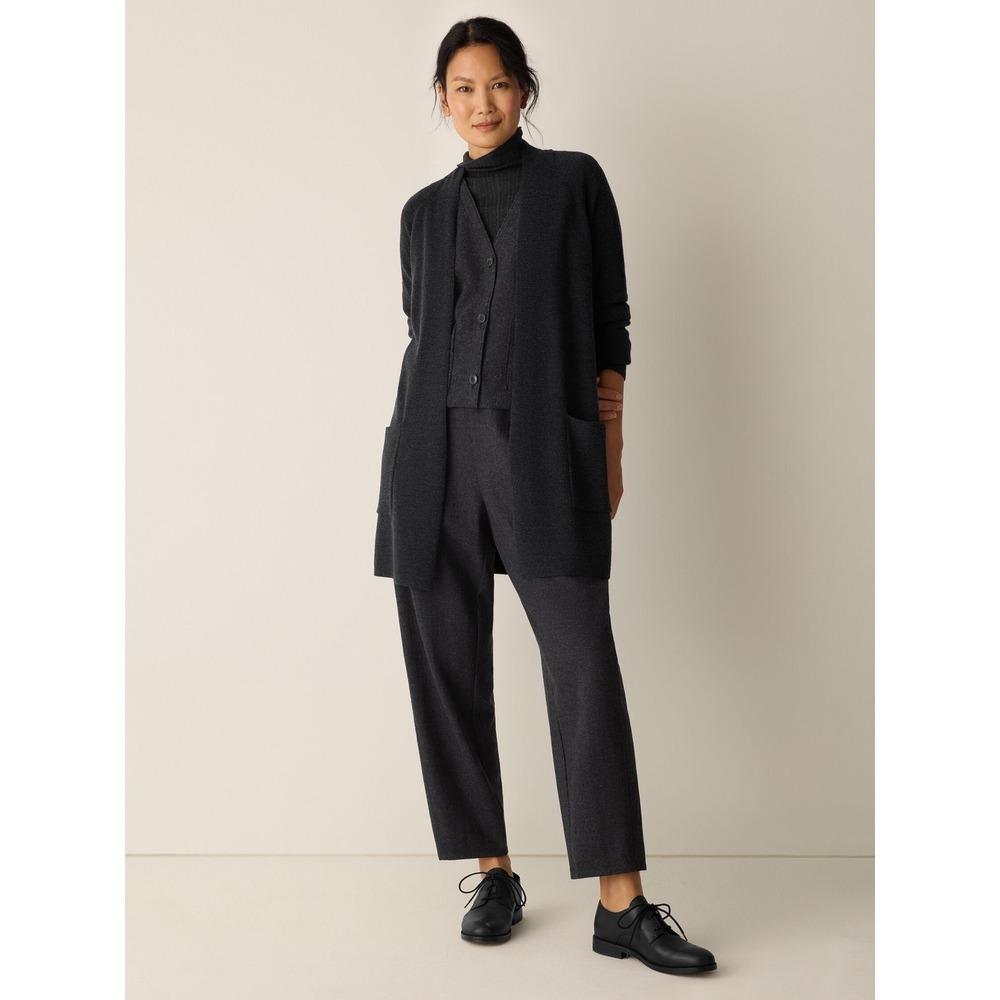 Eileen Fisher Organic Cotton Open Front Cardigan Navy Blue XL Pockets Longline